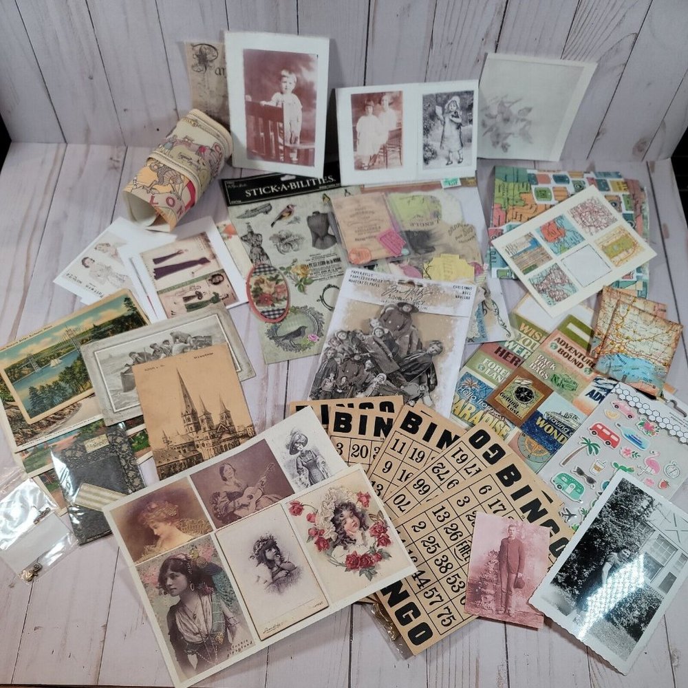 Scrapbooking Ephemera, Embellishments, Stickers Lot Victorian Travel Etc. Lot #2